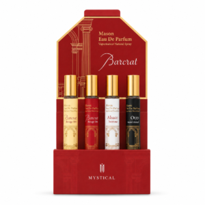 Mystical Barcrat Mason eau de parfum gift set with four travel sprays in a red box