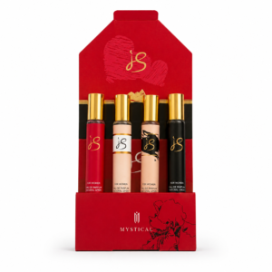 Mystical JS for women eau de parfum gift set with four sprays in a red box
