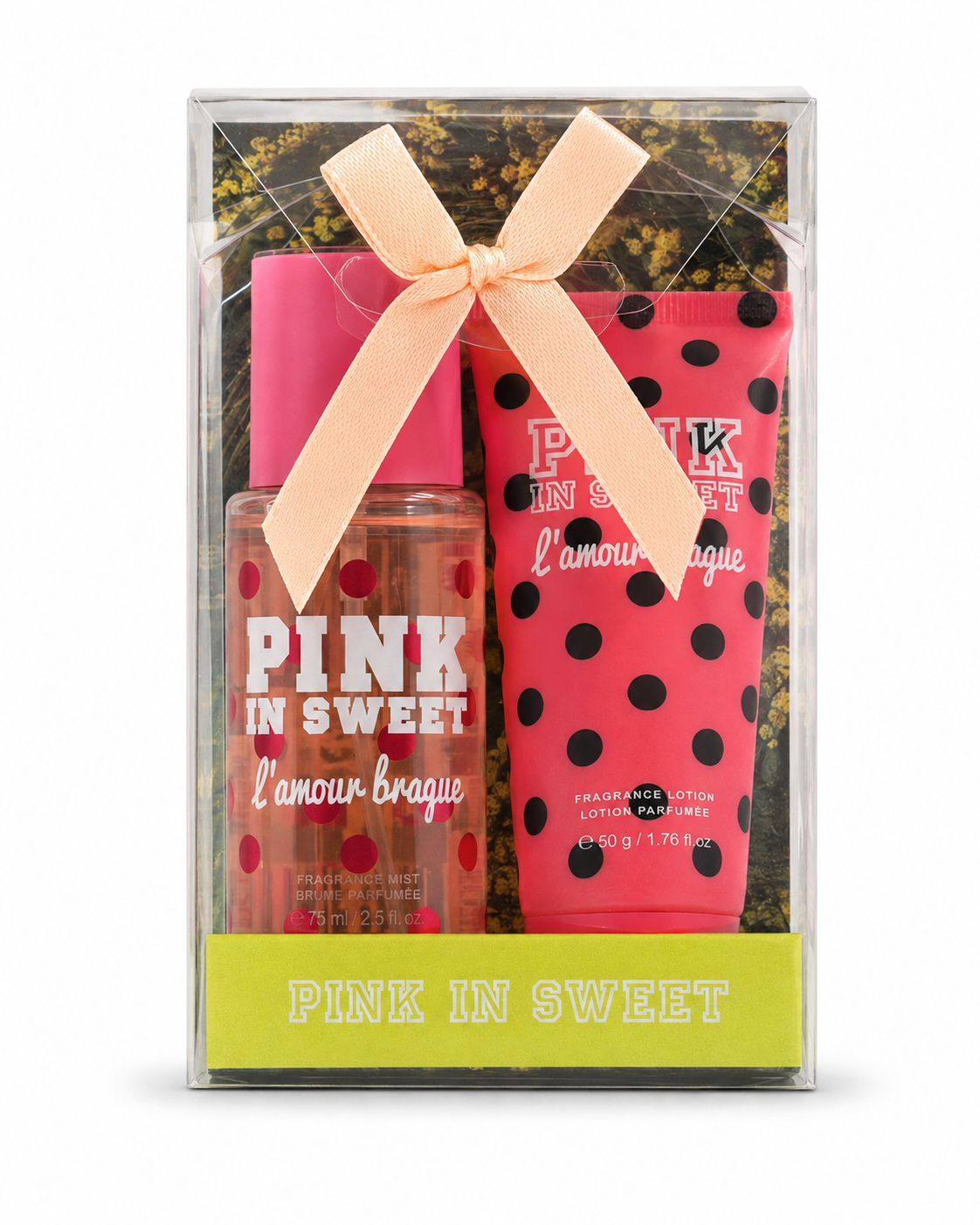 Pink in Sweet L'amour Brague gift set with fragrance mist and lotion