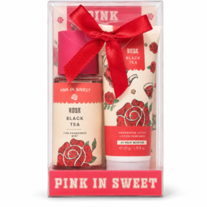 Pink in Sweet Rose Black Tea gift set with fine fragrance mist and lotion