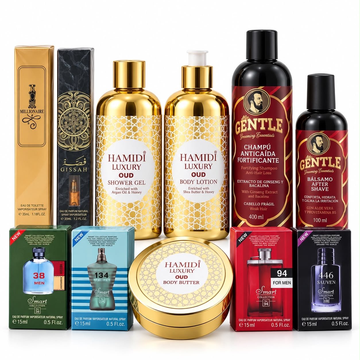 Birthday gift box for men with perfumes, Hamidi Luxury Oud body care and Mr. Gentle grooming