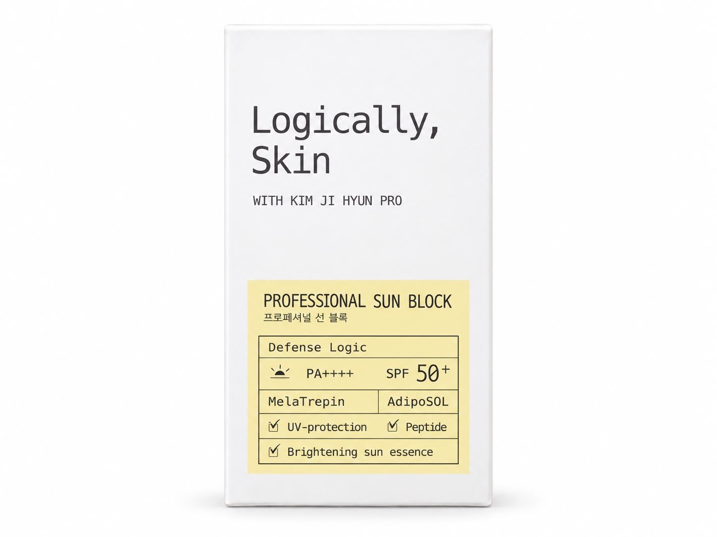 Logically Skin Professional Sun Block SPF50+ PA++++ 70g white and yellow box - Korean brightening sunscreen with peptides in Egypt