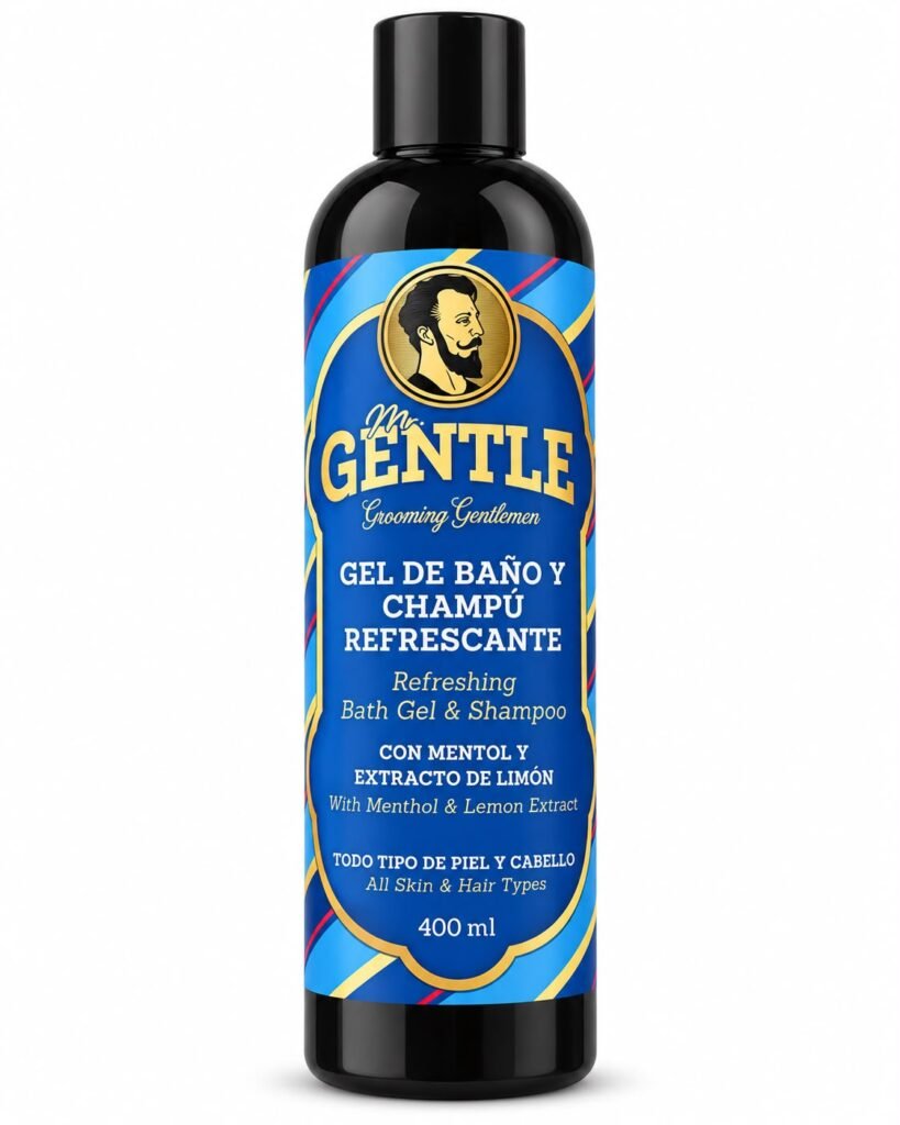 Mr. GENTLE refreshing bath gel and shampoo 400ml black bottle with blue label - menthol and lemon 2-in-1 wash for men in Egypt