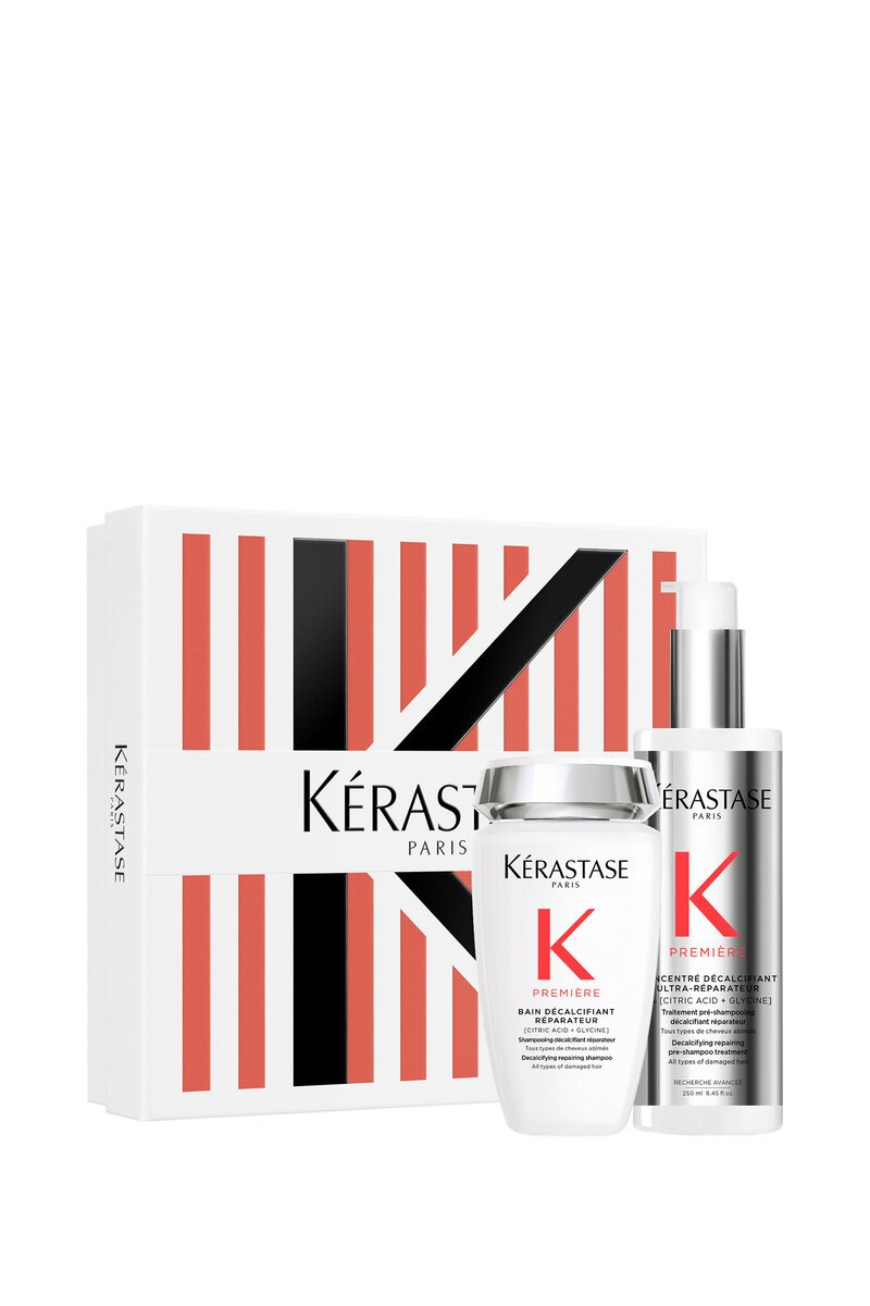 Kérastase Décalcifiant Première Routine decalcifying and repairing hair care set bottles