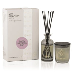 Max Benjamin White Pomegranate Candle and Diffuser Gift Set bottle – original pomegranate, rosebud and gardenia candle and diffuser gift set in Egypt