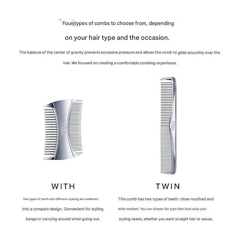 ReFa MARQUISE Twin Comb – Dual Teeth Chrome Hair Comb with Pouch