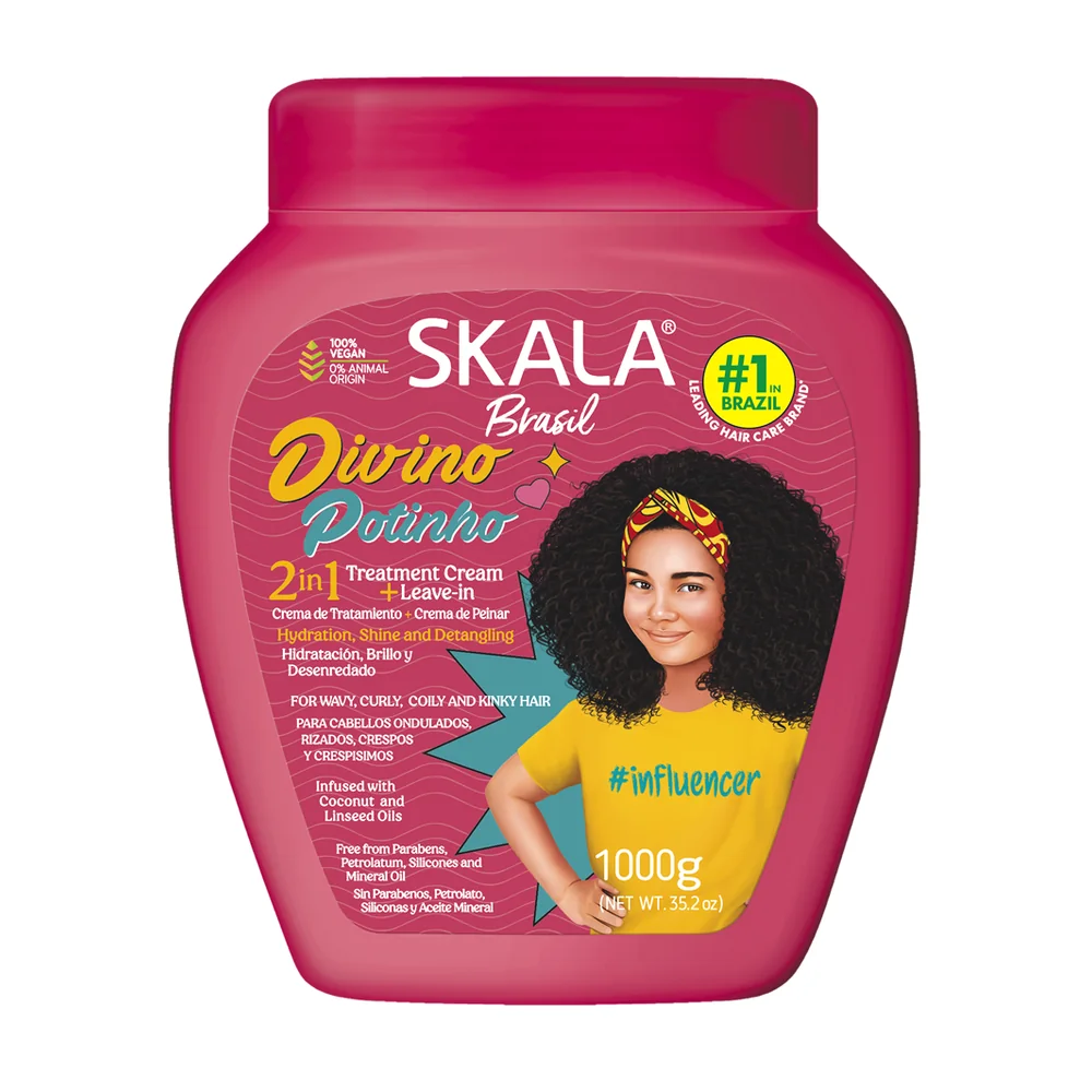 Skala Divino Potinho 2-in-1 treatment cream and leave-in 1000g pink tub for wavy curly coily and kinky hair