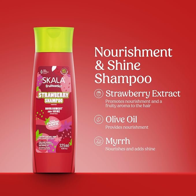 Skala Fruitastic Strawberry shampoo key ingredients strawberry, olive oil and myrrh
