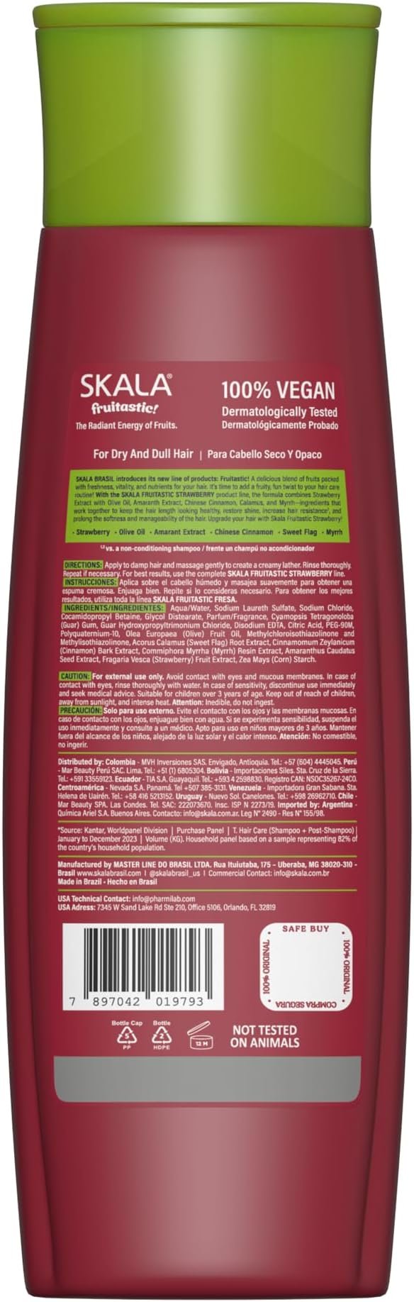 Skala Fruitastic Strawberry shampoo label with directions and ingredients