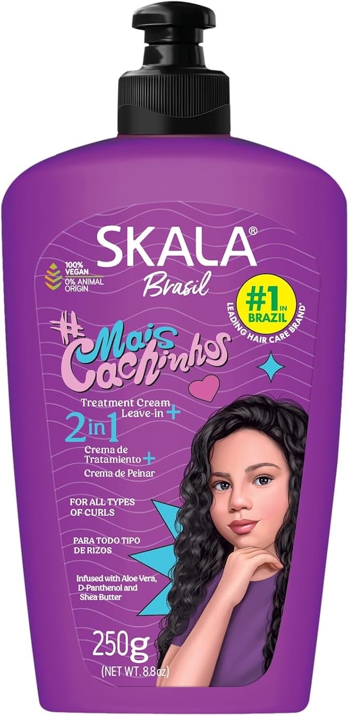 Skala Brasil #MaisCachinhos 2-in-1 treatment cream and leave-in 250g purple pump bottle