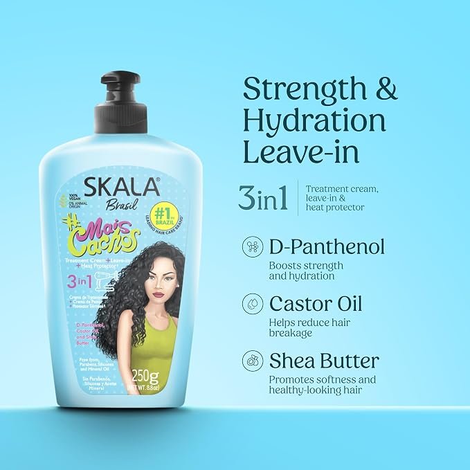Skala #MaisCachos 3-in-1 key ingredients D-panthenol, castor oil and shea butter