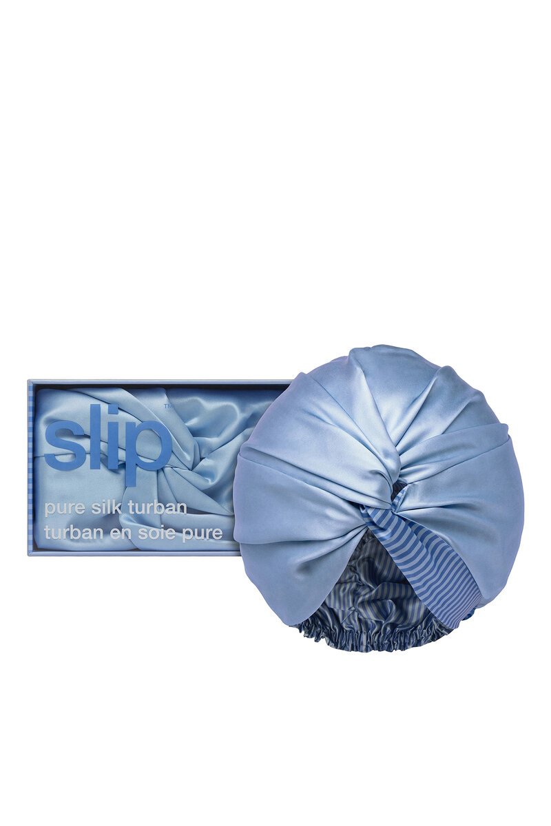 Slip Cornflower Turban double-lined silk hair protection turban – view 2