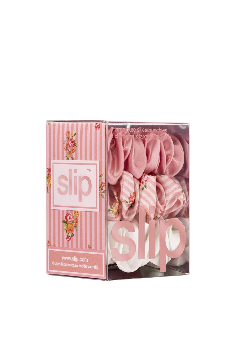 Slip Pure Silk Large Scrunchies set of 3 in rose, petal and white – view 3