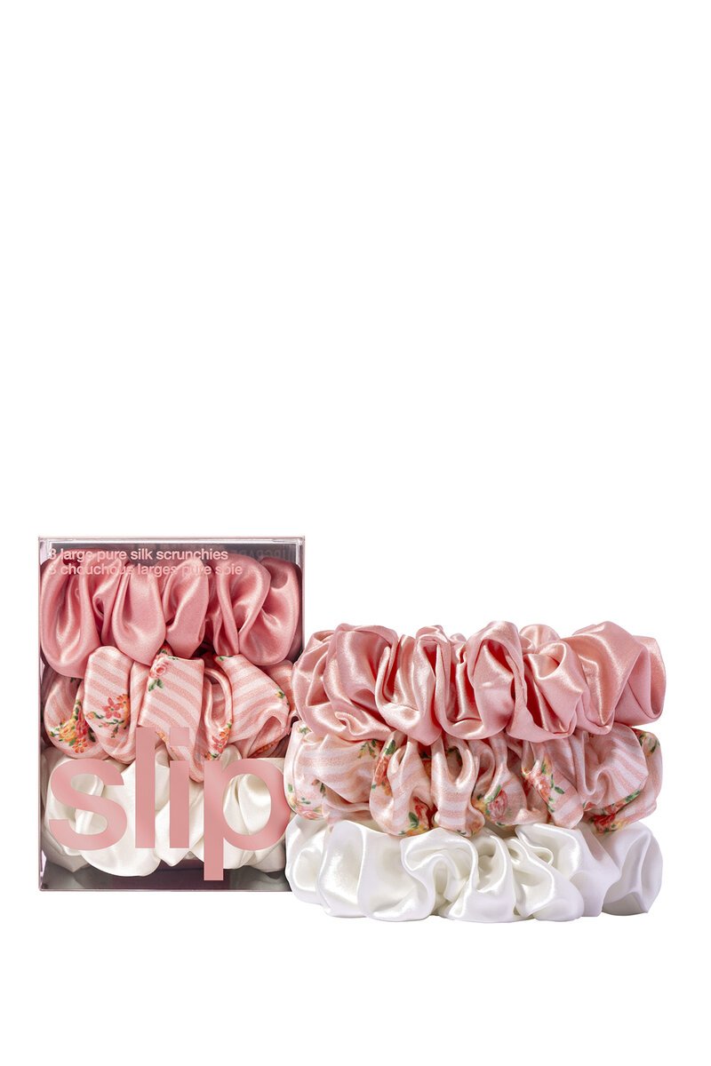 Slip Pure Silk Large Scrunchies set of 3 in rose, petal and white