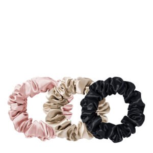 Slip Scrunchie Set, Pack of 3 pure silk hair scrunchies assorted colours