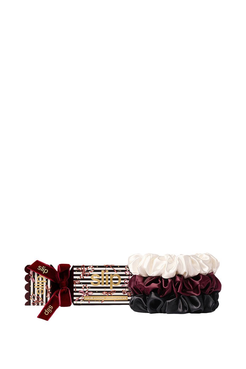 Slip Sugar Plum silk scrunchie set of 3 in festive packaging – view 2