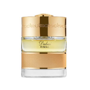 The Spirit of Dubai Rimal Eau de Parfum 50ml bottle with gold cap and sand-coloured band – saffron, incense and leather oriental perfume
