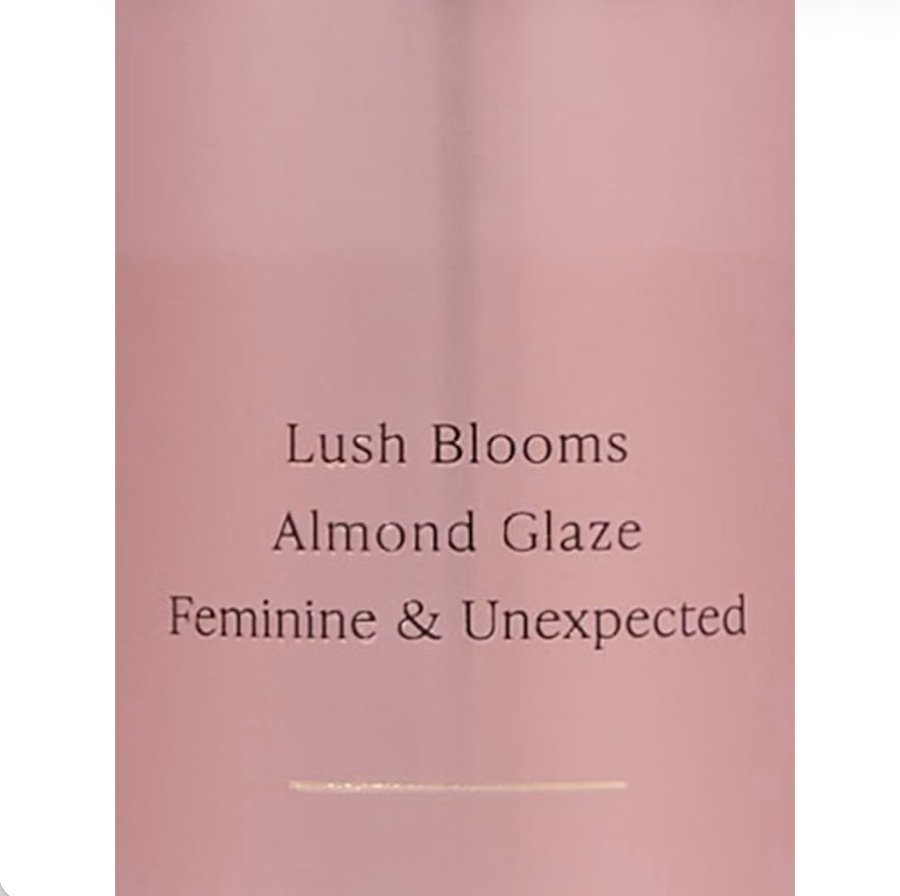 Velvet Petals body mist label showing lush blooms, almond glaze, feminine and unexpected notes