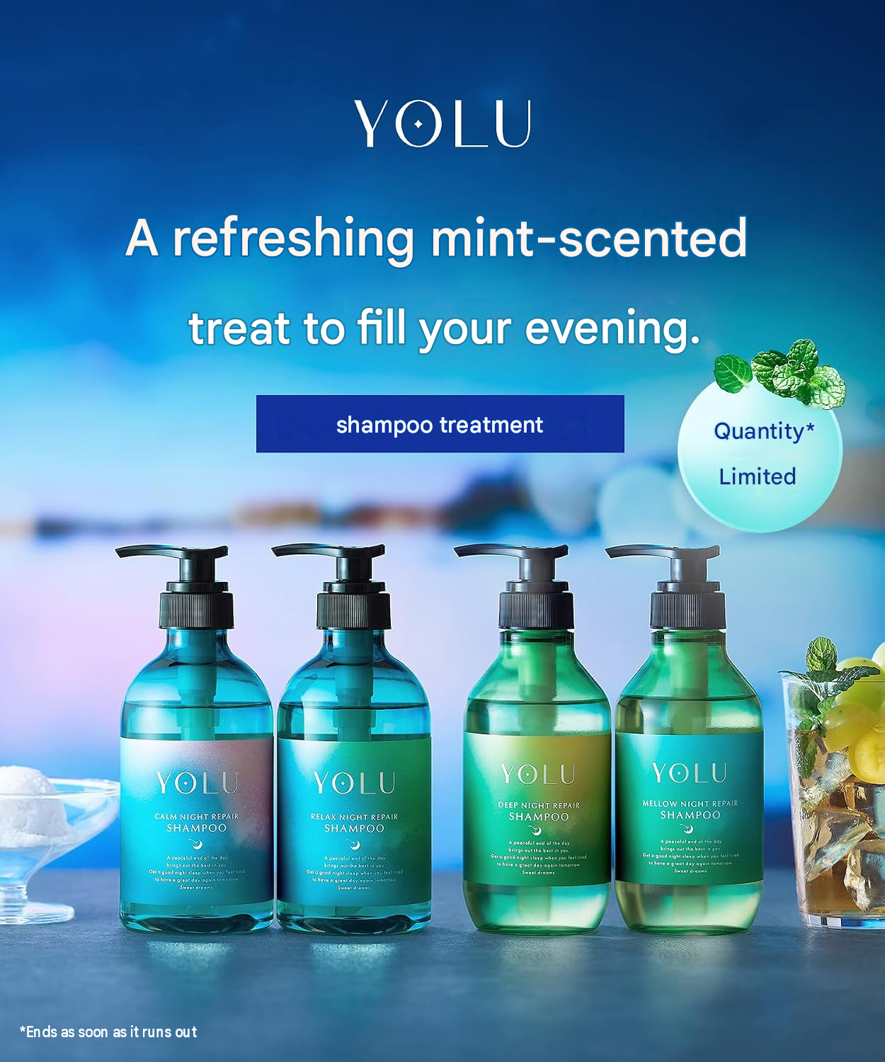 YOLU Deep Night Repair Summer Shampoo & Treatment (Choose Your Option) (400ml each)