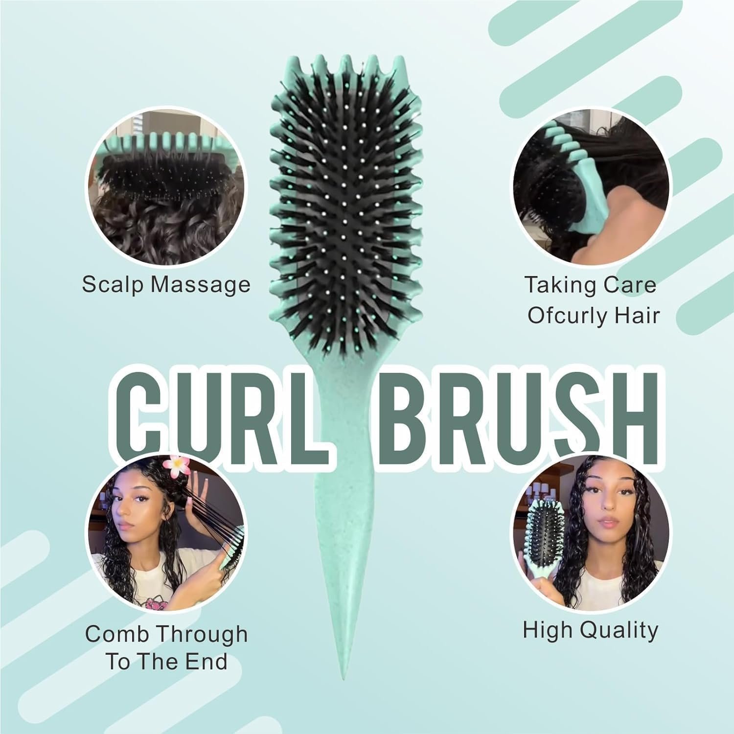Curl brush for scalp massage, detangling and curl definition