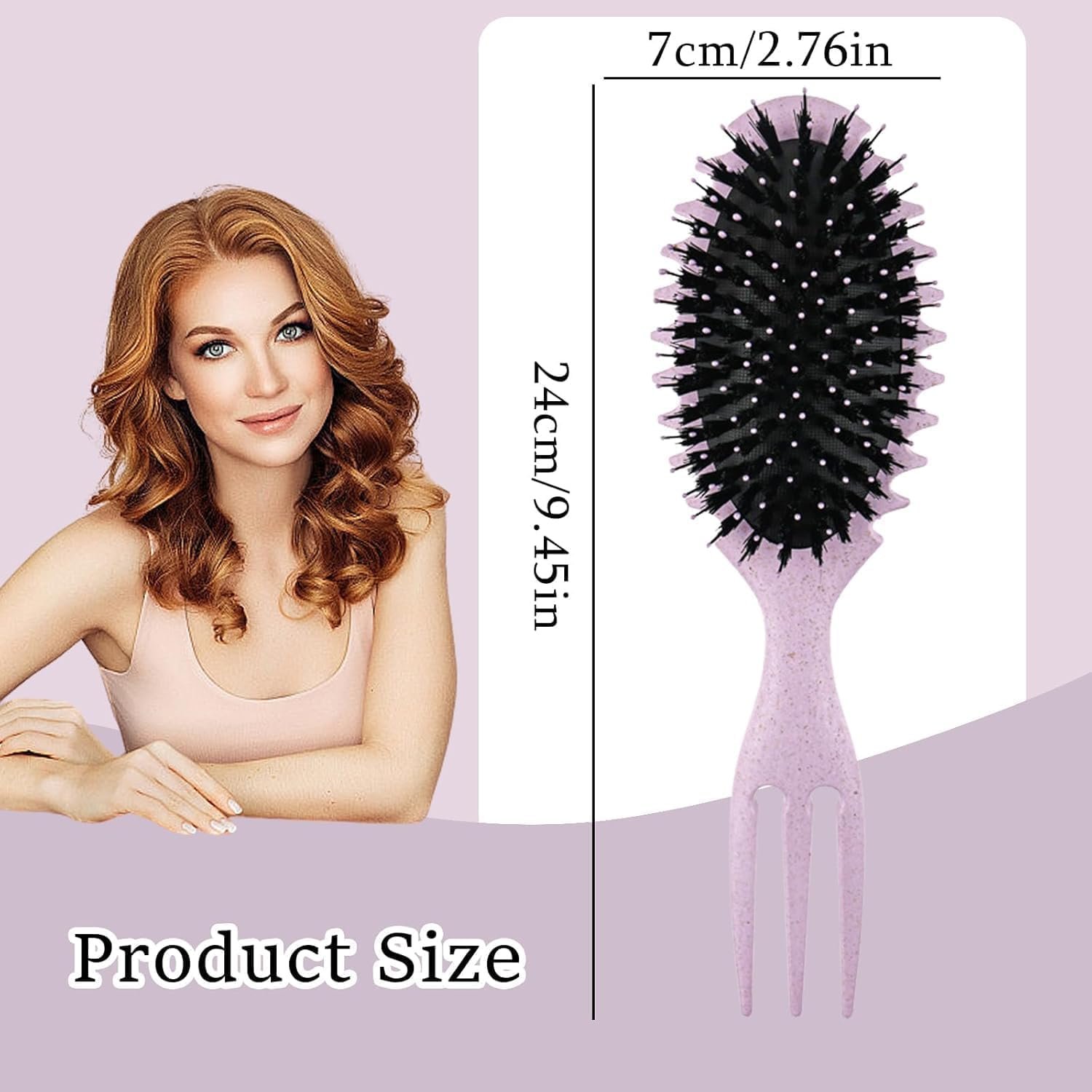 Curl defining brush with pick handle for curly hair, 24 x 7 cm