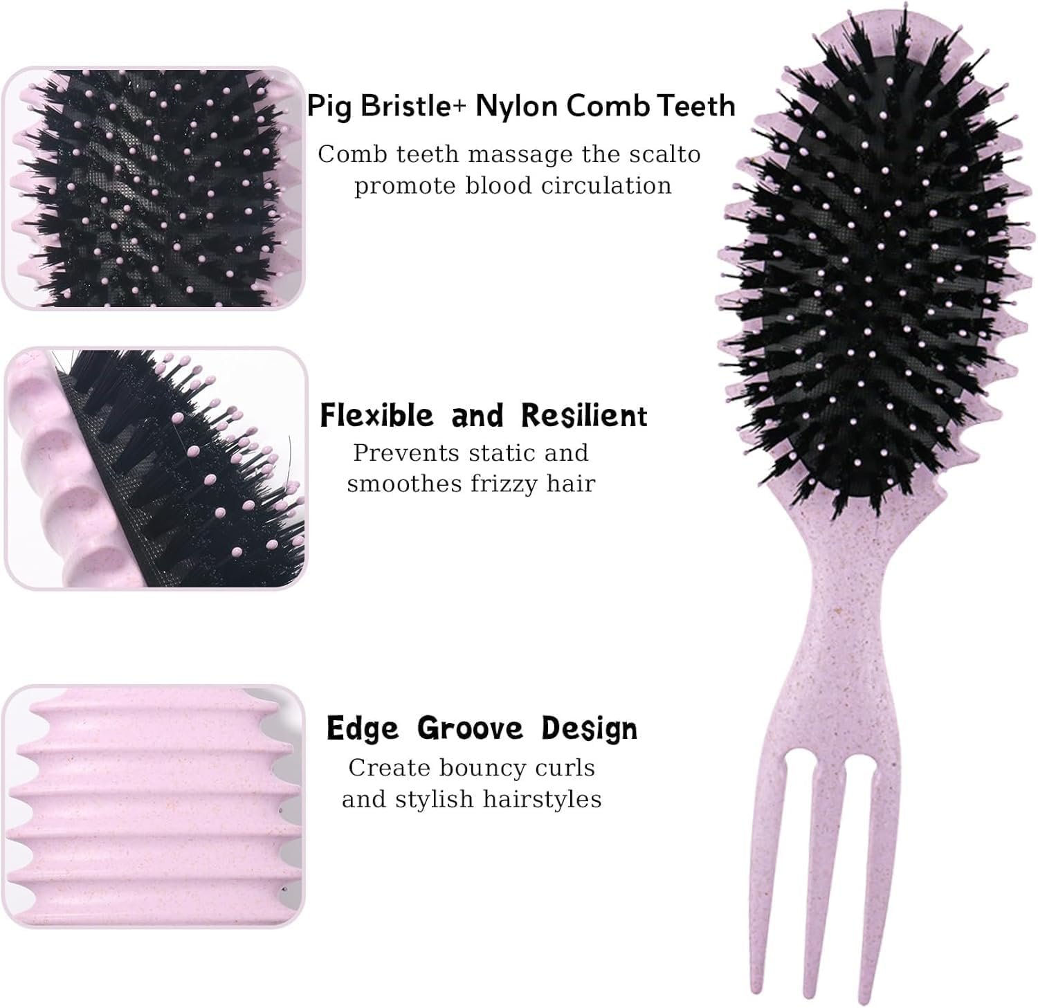 Boar and nylon bristle curl brush with grooved edges for bouncy curls