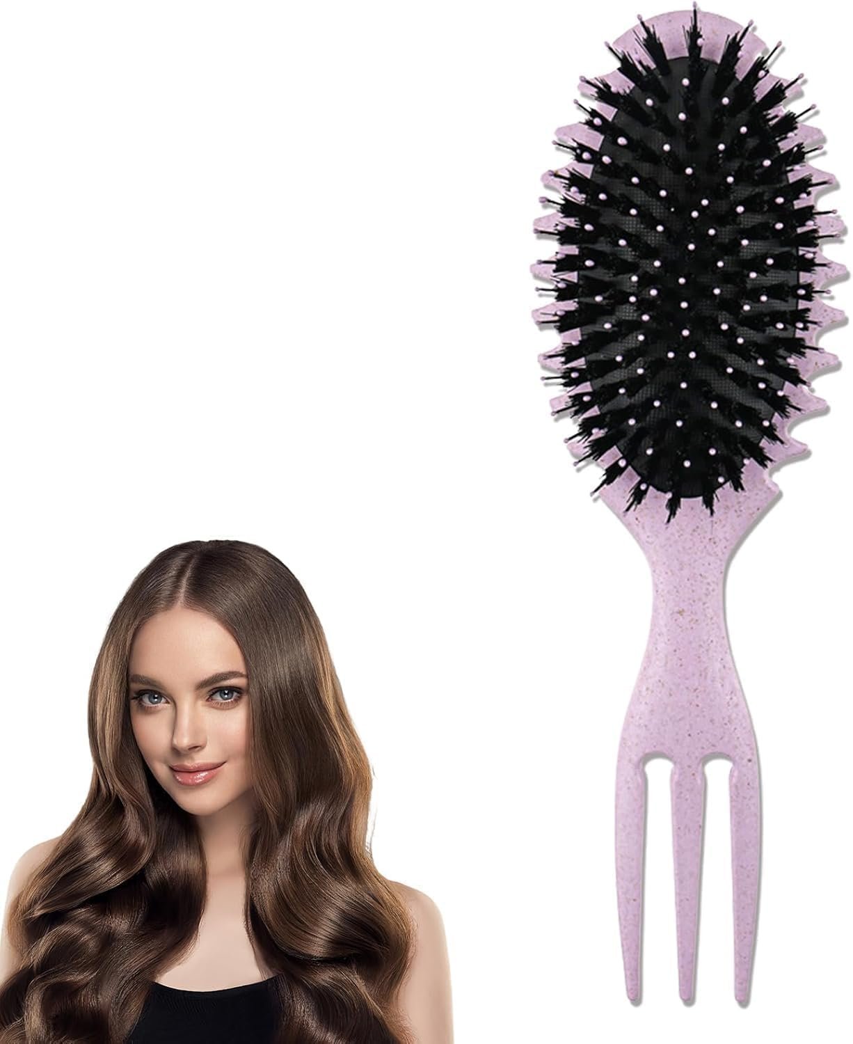Lavender curl defining and detangling brush with three-prong pick